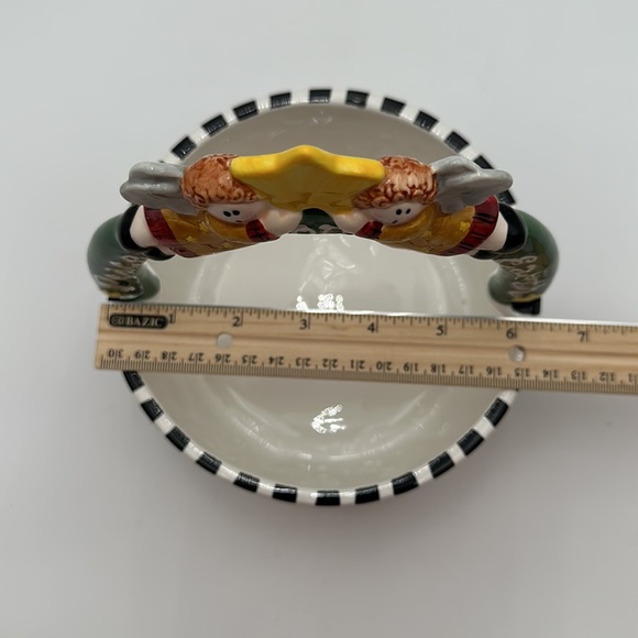 Ceramic Christmas Angel Basket Bowl Winter Scene Peace on Earth Palm Tree Co - Picture 15 of 16